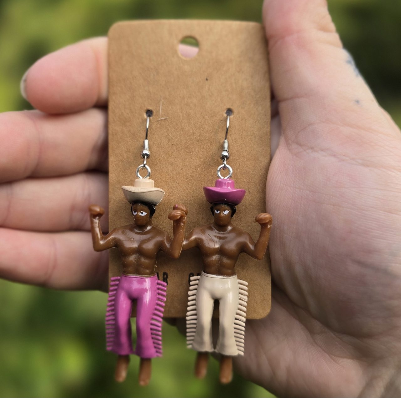 Pink and Tan Cowboy Earrings
