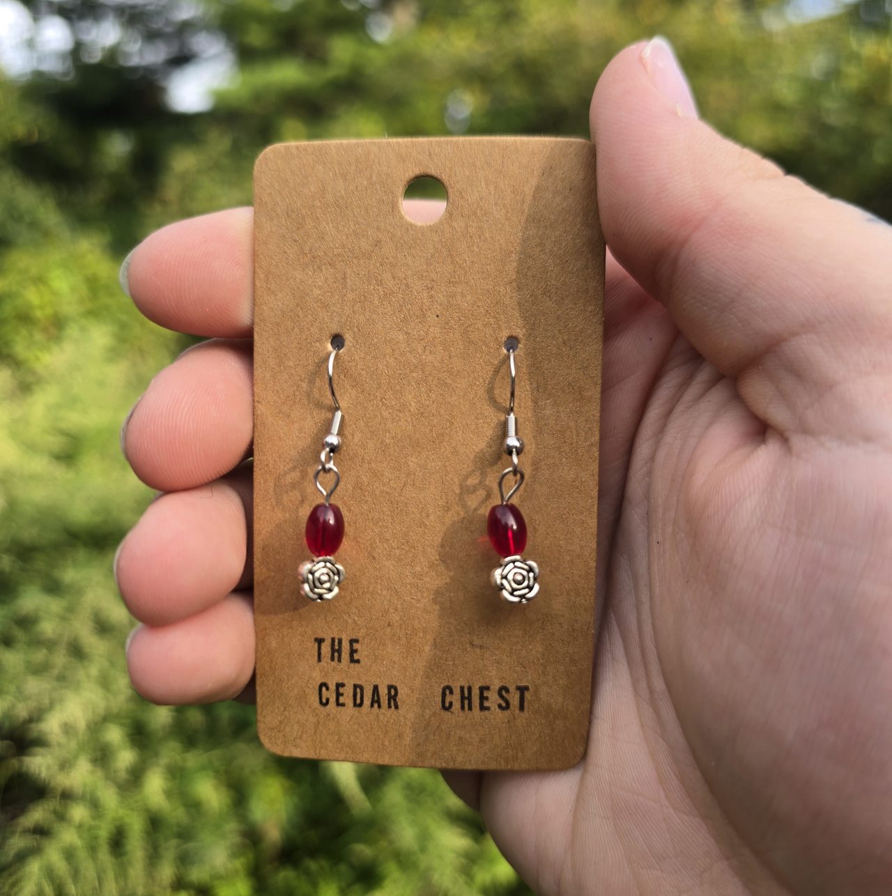 Red and Silver Flower Earrings