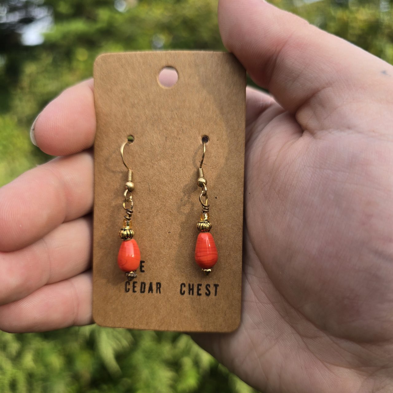 Orange and Gold Teardrop Earrings