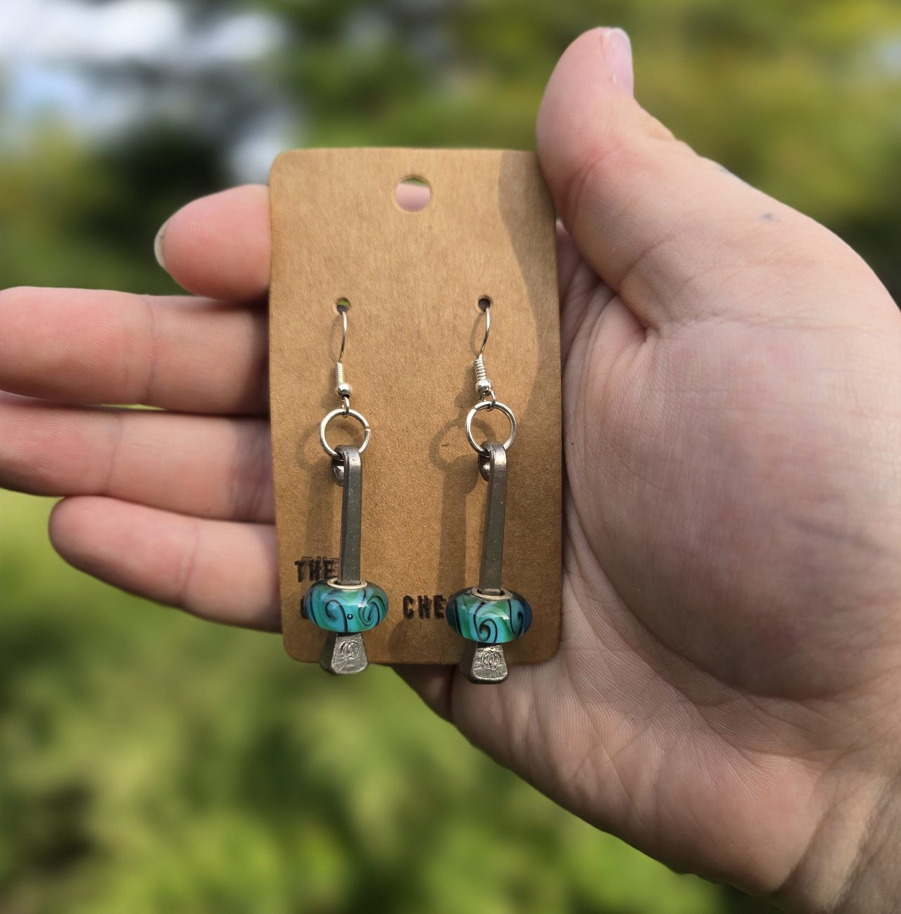 Blue Swirl Horseshoe Nail Earrings
